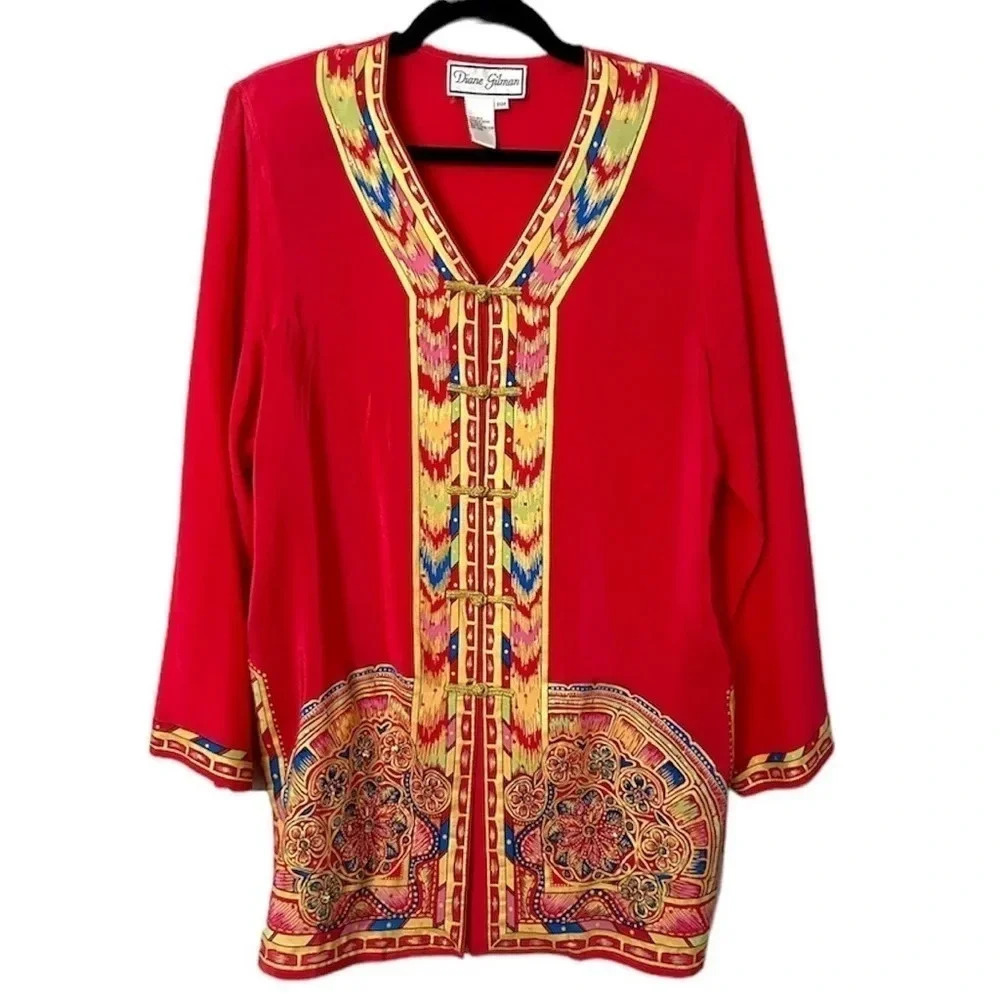 Diane Gilman Women's Dark Pink Long Sleeve 100% Silk Tunic Top Size PM GUC